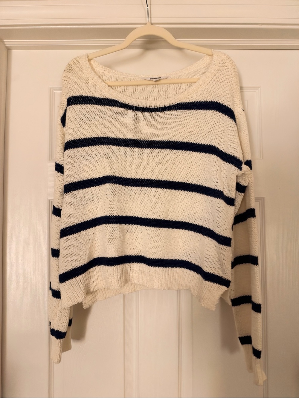 BB Dakota Cream Sweater with Navy Stripes